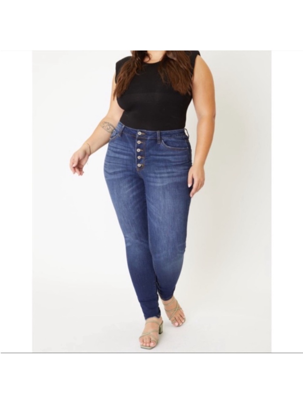 Dark Blue High-Rise Button-Fly Skinny Jeans - Women - Picture 4 of 8